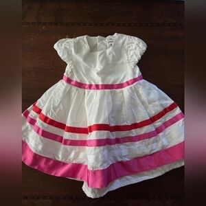 girl 18 month dress Carters white with pink red satin accents